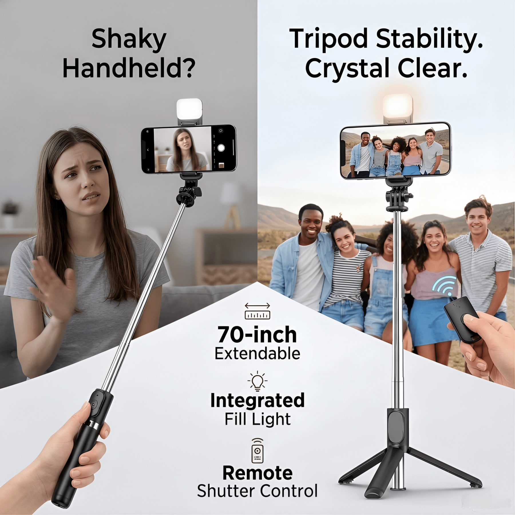 70 Inch Extendable Selfie Stic - огляд і ціна Photography Lighting Wireless